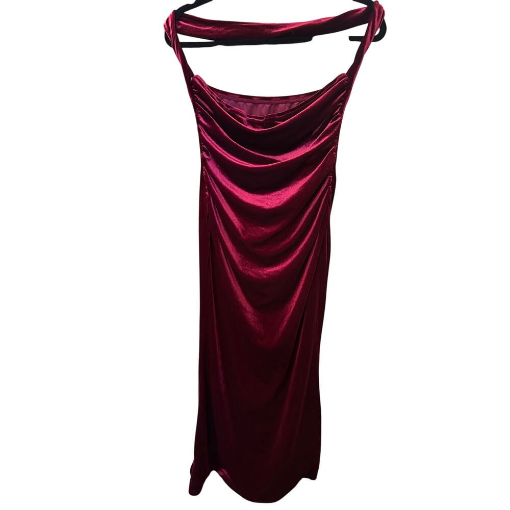 SHEIN Burgundy Velvet Cowl-Neck Maxi Dress M